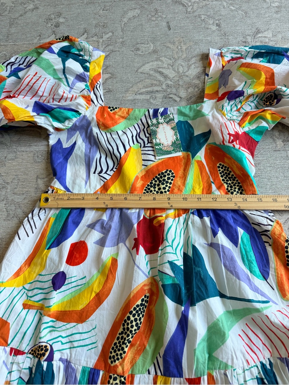 Oliphant Multi-Color bubble hem Puff Sleeve papaya Mini Dress S NEW - Picture 12 of 15